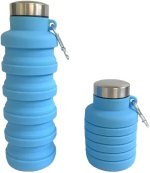 Collapsible Water Bottle with Handle, Silicone Travel Bottle, Blue (Carabiner, Blue)