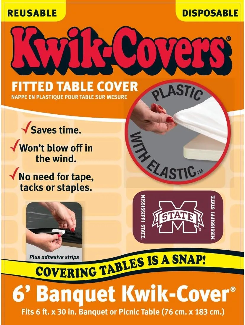 Collegiate Kwik-Covers Rectangle Plastic Table Covers, Bundle of 2 (Mississippi State University, 6')