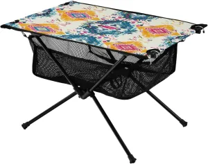 Colorful Ethnic Pattern Portable Folding Camping Table, Compact Lightweight Beach Table with Carrying Bag for Outdoor Picnics, BBQs, Camp