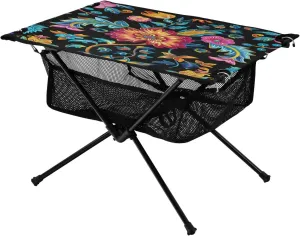 Colorful Floral Pattern Portable Folding Camping Table, Compact Lightweight Beach Table with Carrying Bag for Outdoor Picnics, BBQs, Camp