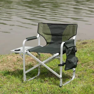 Comfortable Lightweight Folding Chair with Side Table, Camping, Picnics, and Fishing, Oversized Green Design