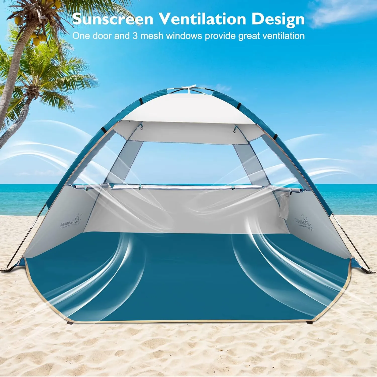 COMMOUDS Beach Tent Sun Shade for 3/4-5/6-7/8-10 Person, UPF 50  Beach Sun Shelter Canopy Tent, Lightweight, Easy Set Up and Carry