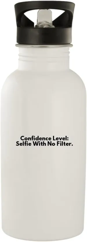 Confidence Level: Selfie With No Filter. - Stainless Steel 20oz Water Bottle, White, NEWUS-C-07-24-05-007573-04-65-19-20