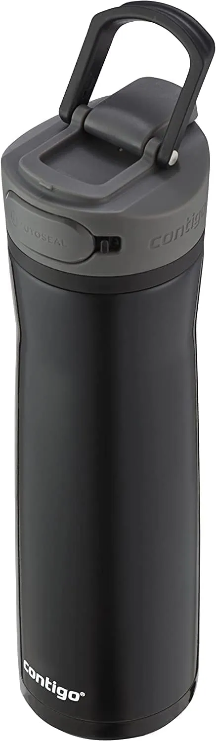 Contigo Cortland Chill 2.0 Stainless Steel Insulated Water Bottle, 24 oz, Licorice - Autoseal Spill-Proof Lid Great for On the Go - Keep Drinks Hot/Cold - Fits Most Cup Holders - Includes Carry Handle