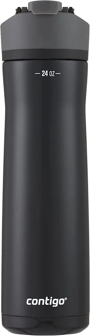 Contigo Cortland Chill 2.0 Stainless Steel Insulated Water Bottle, 24 oz, Licorice - Autoseal Spill-Proof Lid Great for On the Go - Keep Drinks Hot/Cold - Fits Most Cup Holders - Includes Carry Handle