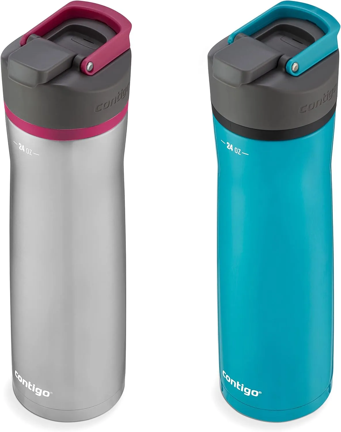 Contigo Cortland Chill 2.0 Vacuum-Insulated Stainless Steel Water Bottle, Spill-Proof Lid, Preserves Temperature for Hours, 24oz 2-Pack, Juniper & Dragonfruit, Ideal for Travel and Daily Use