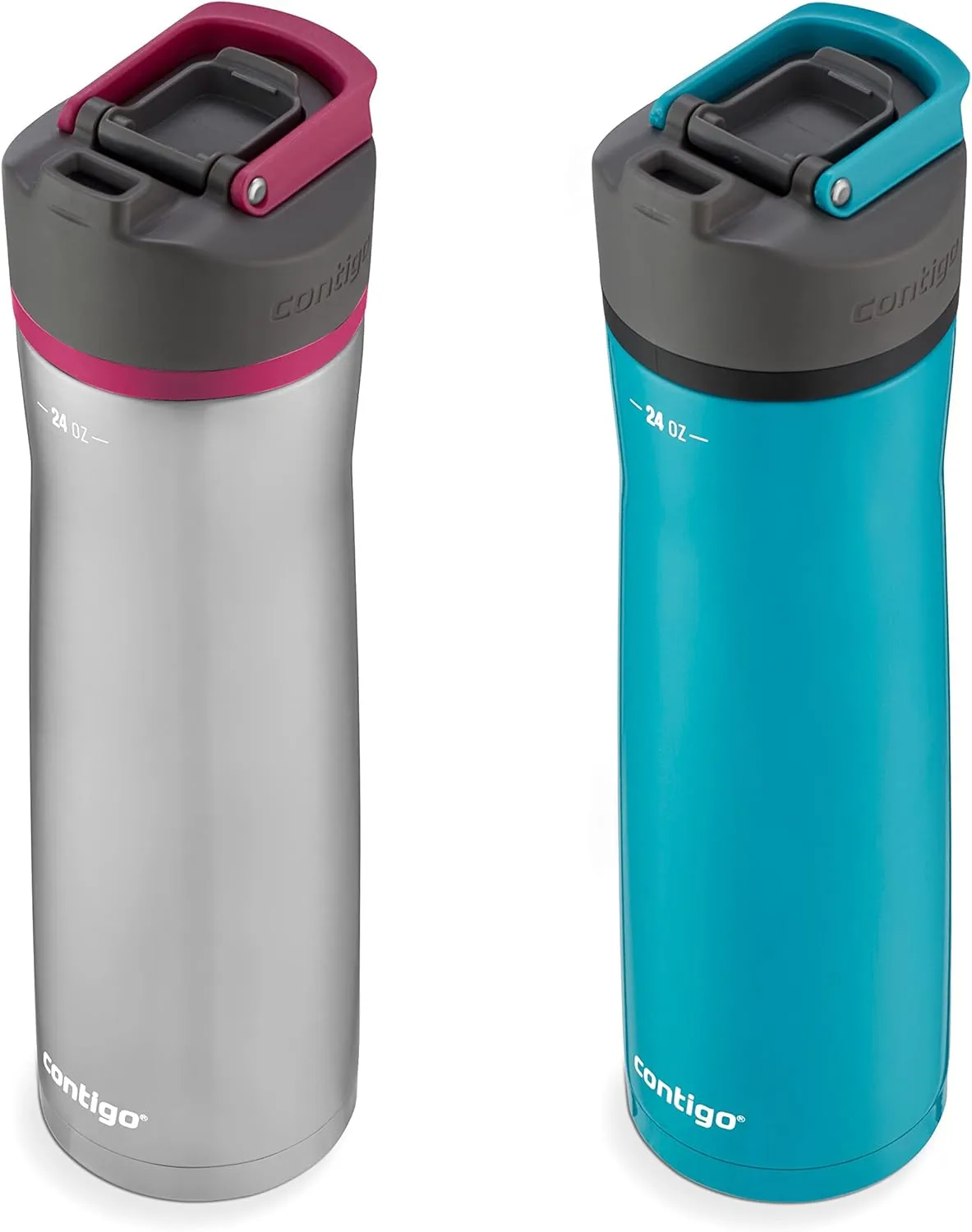 Contigo Cortland Chill 2.0 Vacuum-Insulated Stainless Steel Water Bottle, Spill-Proof Lid, Preserves Temperature for Hours, 24oz 2-Pack, Juniper & Dragonfruit, Ideal for Travel and Daily Use