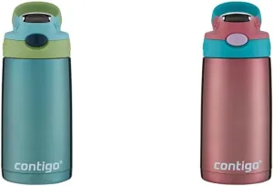 Contigo Kids 13oz Stainless Steel Water Bottle Bundle with Spill-Proof Lid Keeps Drinks Cold up to 14 Hours, Ocean and Punch Colors