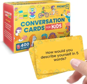 Conversation Cards for Kids – 400 Convo Starters for Family Game Night or Dinner – Road Trip Travel Games for Children Age 8-12 – Connect & Build Social Emotional Skills – 2.5" x 1.75" Sized Cards