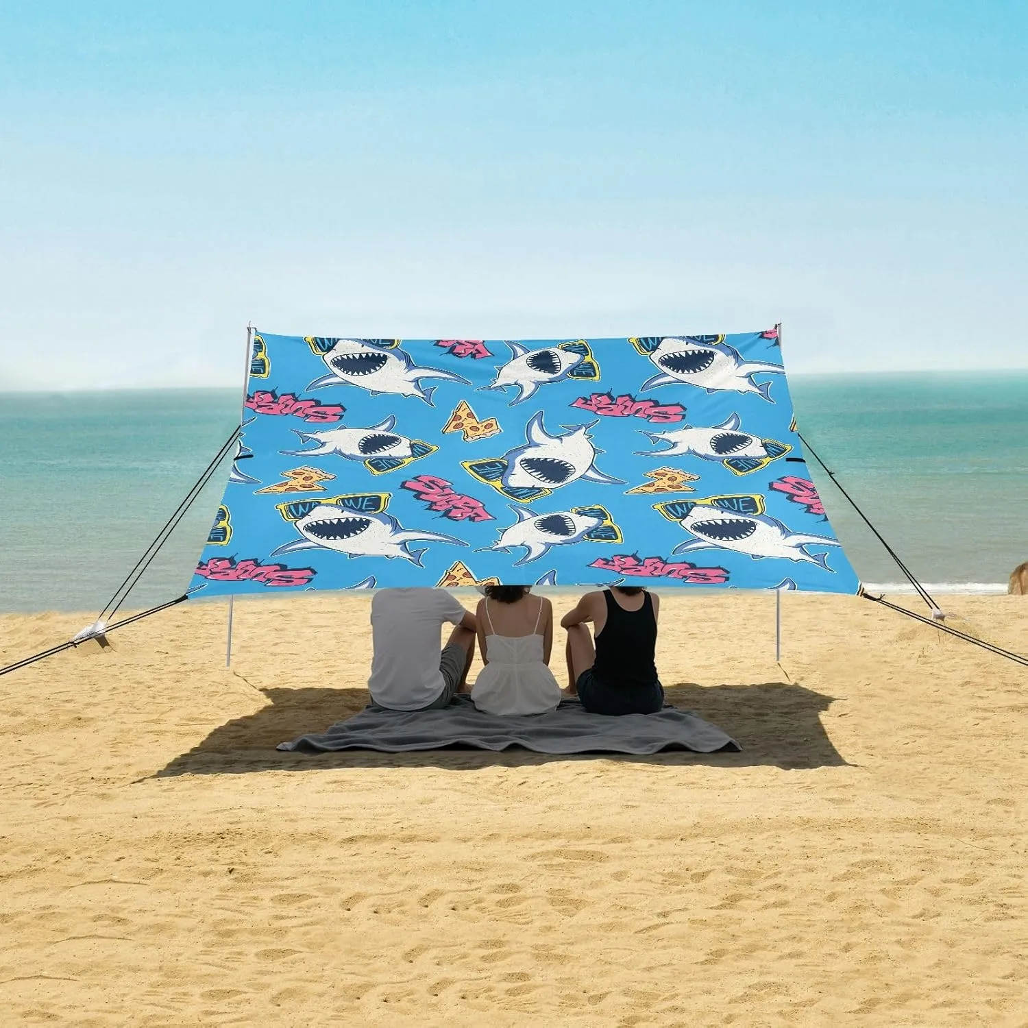Cool Shark Pizza Beach Camping Tent Sun Shelter for Whole Family, Beach Shade Canopy with UPF50  UV Protection,Easy Set Up and Carry,Outdoor Shade for Trips, Fishing, Backyard Fun Picnics