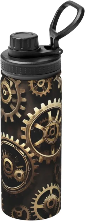 Cool Steampunk Gears Sports Insulated Water Bottle - Premium 18 oz. Stainless Steel Hydration Bottle for Outdoor Enthusiasts