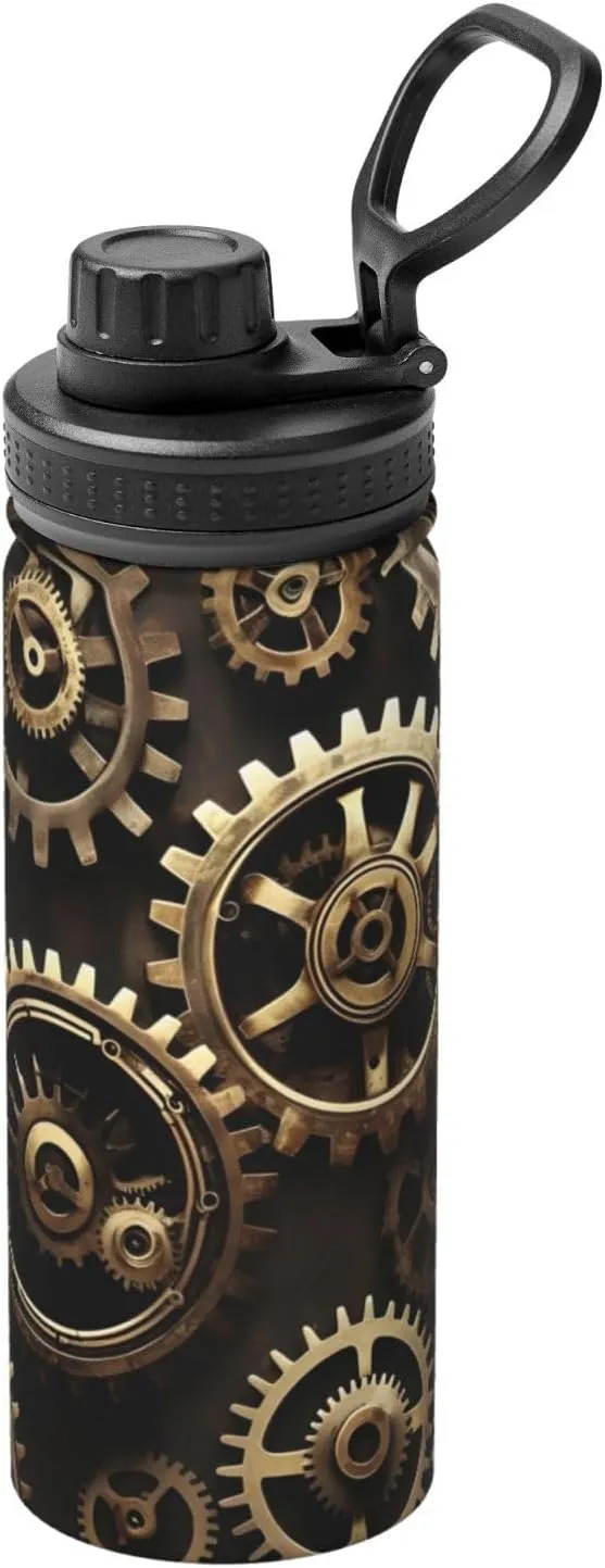 Cool Steampunk Gears Sports Insulated Water Bottle - Premium 18 oz. Stainless Steel Hydration Bottle for Outdoor Enthusiasts