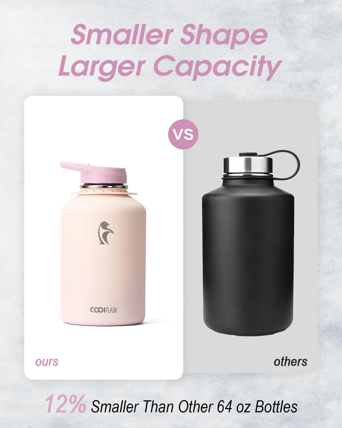 Coolflask Half Gallon Water Bottle Insulated with Straw, 64 oz Large Water Jug with Straw & Spout Lids, Double Wall Stainless Steel Metal Flask, Keep Cold 48h Hot 24h, Apricot Pink