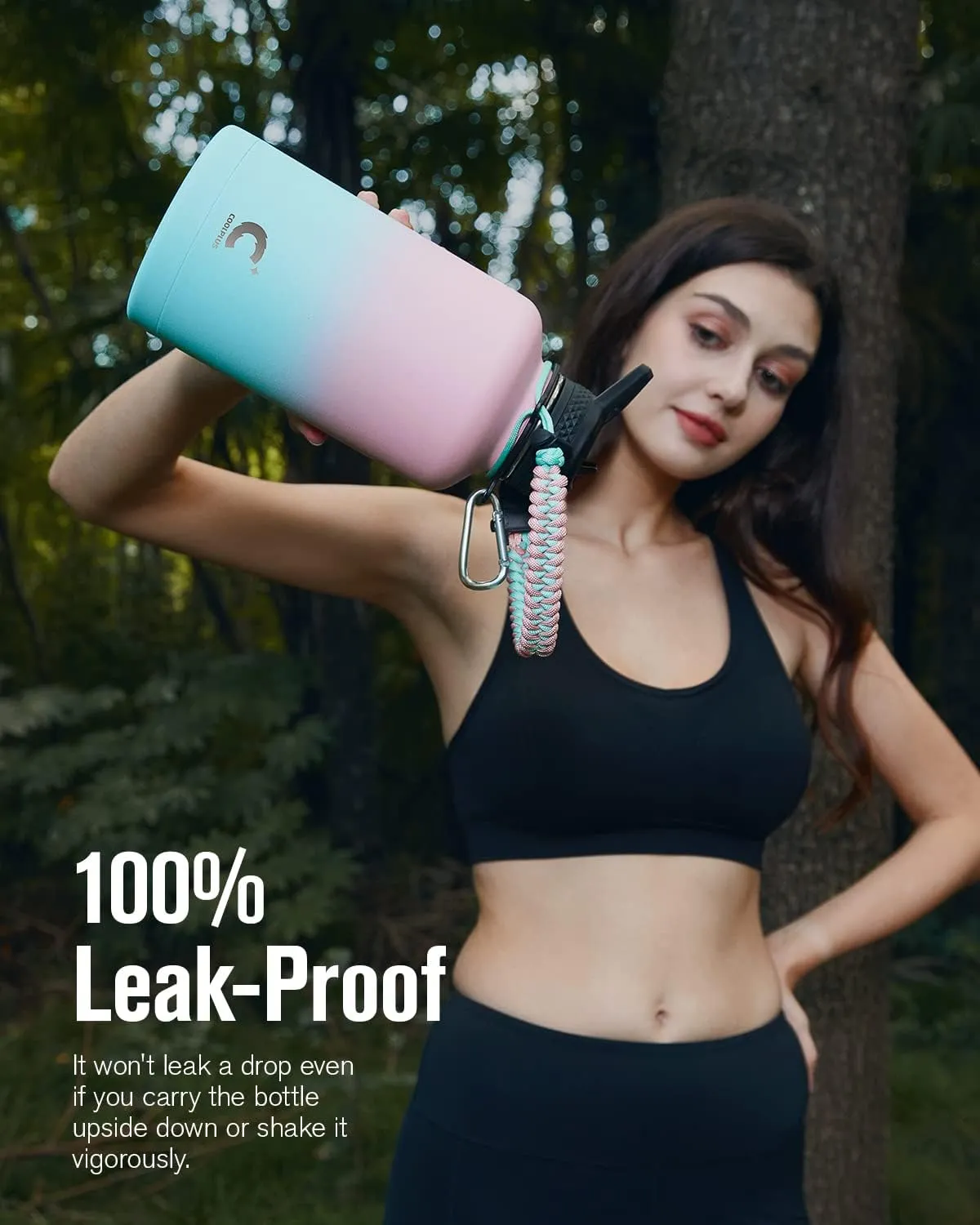 Coolplus Insulated Water Bottle 64 oz with Straws, Half Gallon Water Jug with Paracord Handle & 3 Lids, Keep 24H Hot 48H Cold, Vacuum Stainless Steel Leakproof Water Flask