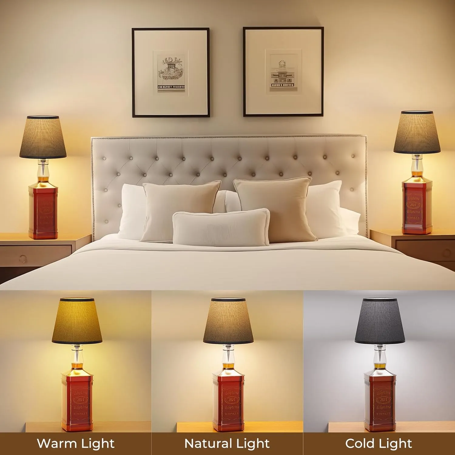Cordless LED Bottle Lamp 5000mAh Battery Portable Wireless Table Lamp Wine Bottle Lamp for Indoor Outdoor Dining Bedroom with Remote (Black, 1 Pack)