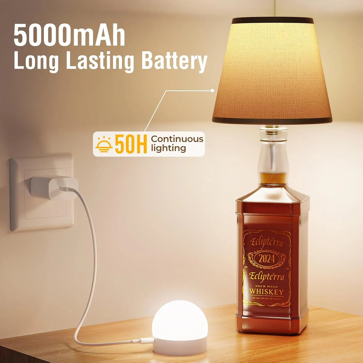 Cordless LED Bottle Lamp 5000mAh Battery Portable Wireless Table Lamp Wine Bottle Lamp for Indoor Outdoor Dining Bedroom with Remote (Black, 1 Pack)