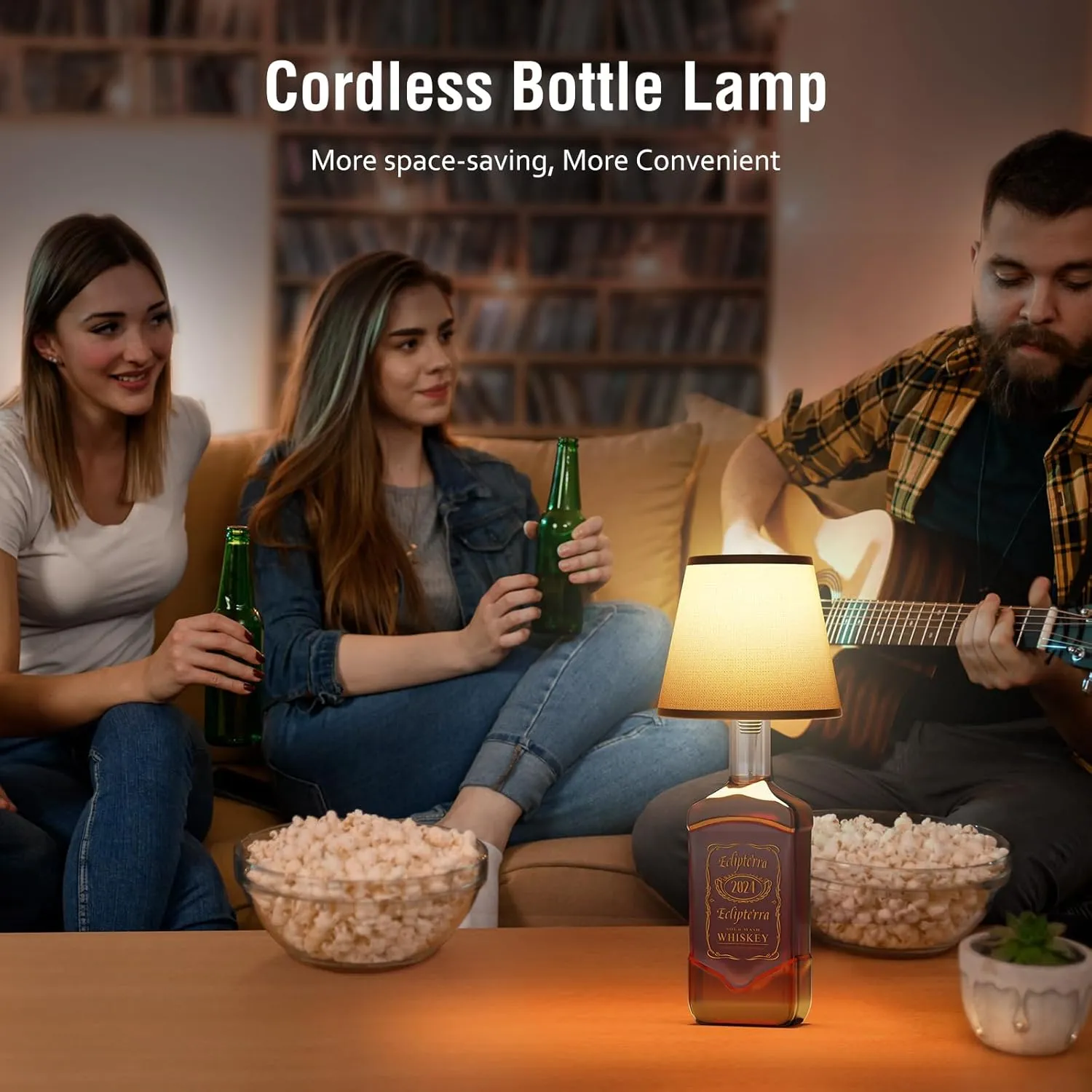 Cordless LED Bottle Lamp 5000mAh Battery Portable Wireless Table Lamp Wine Bottle Lamp for Indoor Outdoor Dining Bedroom with Remote (Black, 1 Pack)