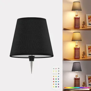 Cordless LED Bottle Lamp 5000mAh Battery Portable Wireless Table Lamp Wine Bottle Lamp for Indoor Outdoor Dining Bedroom with Remote (Black, 1 Pack)