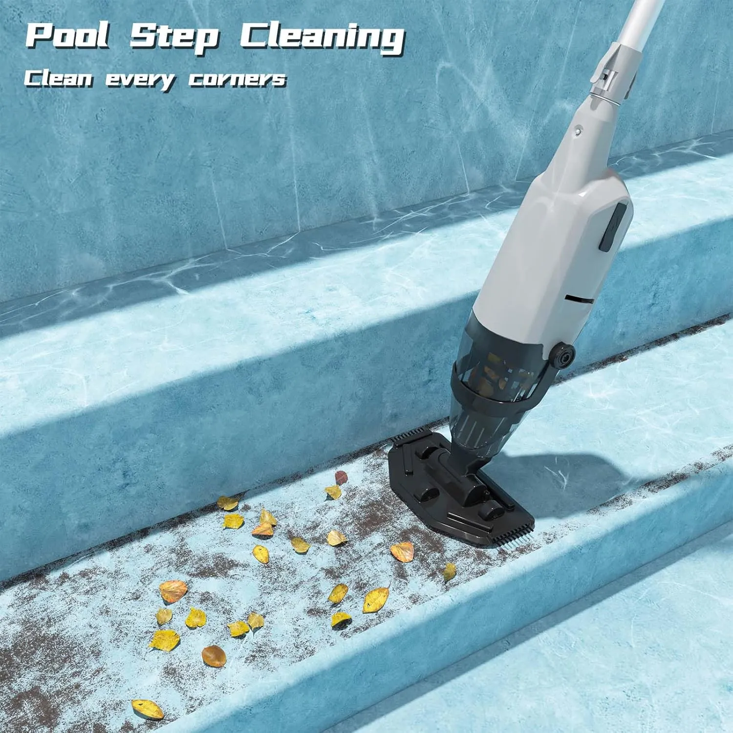Cordless Pool Vacuum, 60-Min Runtime Rechargeable Pool Cleaner for Above Ground Pools/Hot Tubs - Efficient Sand & Debris Removal System (Grey)