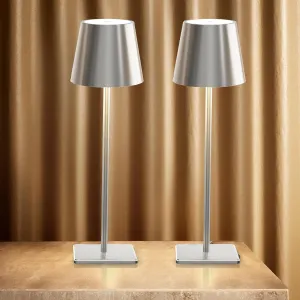 Cordless Table Lamp, 5200mAh Battery Operated Lamp, Outdoor Table Lamps IP54 Waterproof, 3 Color Stepless Dimming Desk Lamp for Restaurant/Bedroom/Bars/Outdoor/Cafe Night Light(Silver-2)