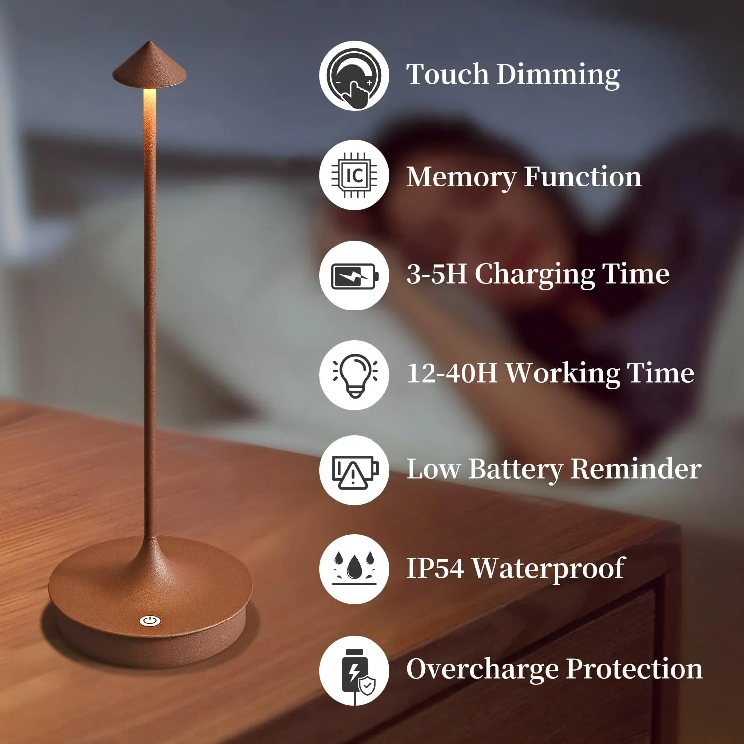 Cordless Table Lamp Rechargeable LED Battery Operated 4000mAh Table Lamp Touch Dimmable Lamp Outdoor Waterproof Portable Wireless Table Light for Dining Restaurant Bar Indoor/Outdoor Use (Brown-2PC)