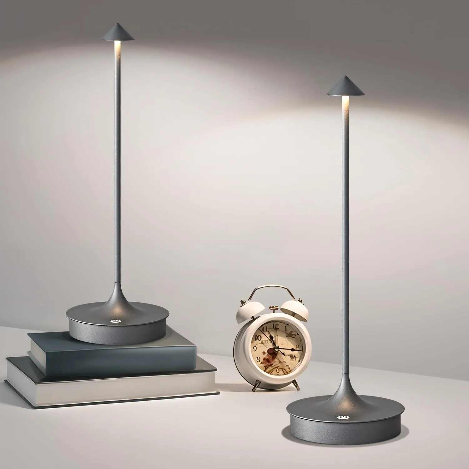 Cordless Table Lamp Rechargeable LED Battery Operated 4000mAh Table Lamp Touch Dimmable Lamp Outdoor Waterproof Portable Wireless Table Light for Dining Restaurant Bar Indoor/Outdoor Use (Grey-2PC)