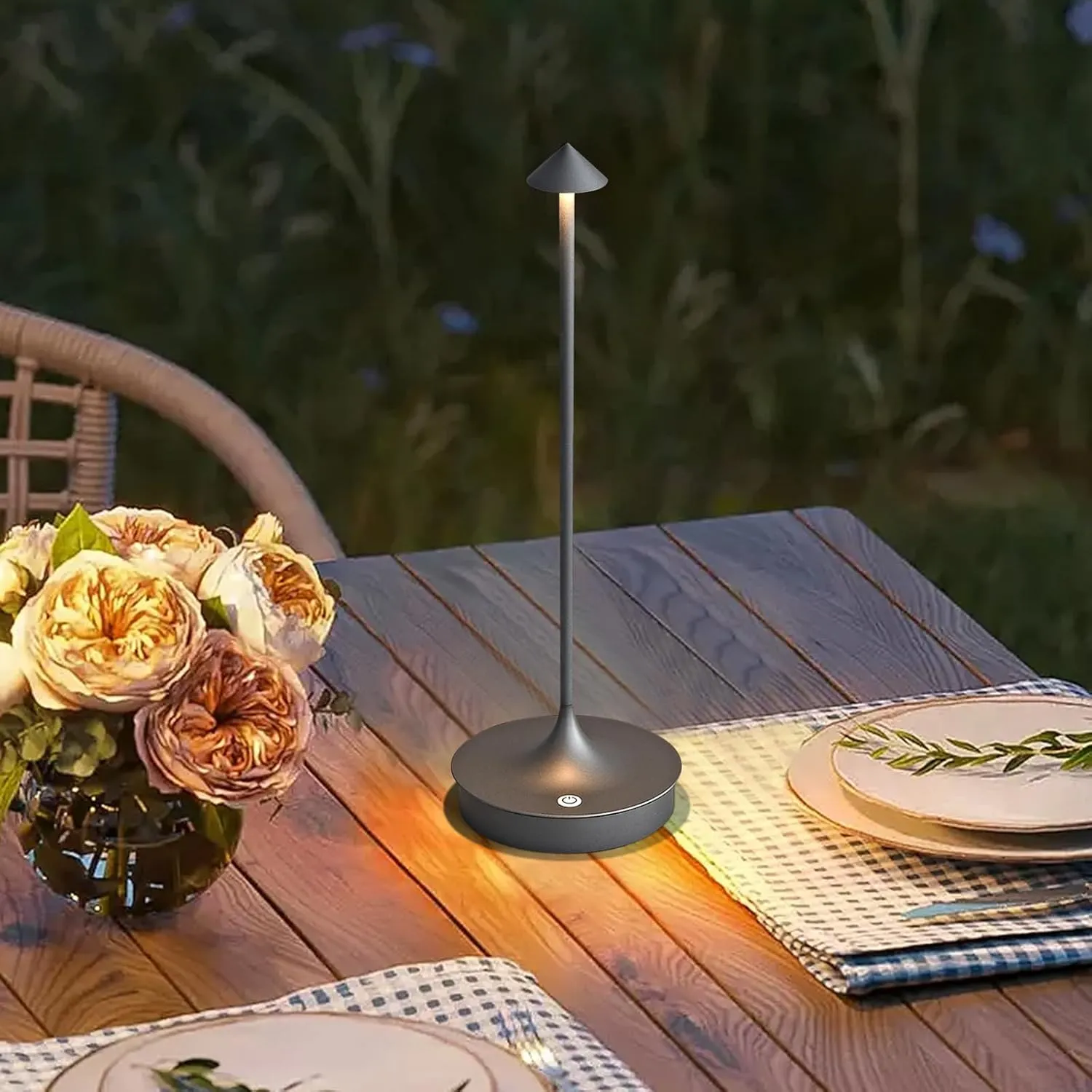 Cordless Table Lamp Rechargeable LED Battery Operated 4000mAh Table Lamp Touch Dimmable Lamp Outdoor Waterproof Portable Wireless Table Light for Dining Restaurant Bar Indoor/Outdoor Use (Grey-2PC)