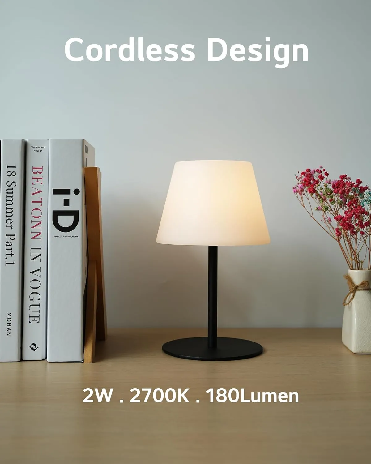 Cordless Table Lamp Rechargeable, Outdoor Battery Operated Table Lamp Waterproof, Portable Touch Dimmable Night Light, Height Adjustable, for Home/Bedroom/Patio/Restaurant (Black)