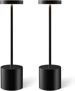 Cordless Table Lamp Set of 2, Rechargeable 5000mAh Battery Powered Outdoor Table Lamps, Portable LED Desk Lamp, 3 Color Dimmable Light for Restaurant, Patio, Bedroom, Bedside Night Lamp(Black)