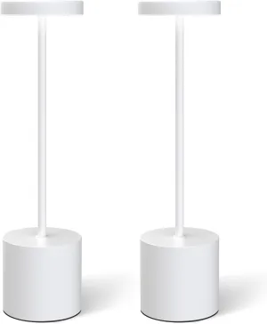 Cordless Table Lamps Rechargeable Set of 2, Portable LED Desk Lamp, 5000mAh Battery Powered Wireless Table Light - 3 Color Dimmable Lighting for Restaurant Dining Patio Outdoor Bedroom(White)