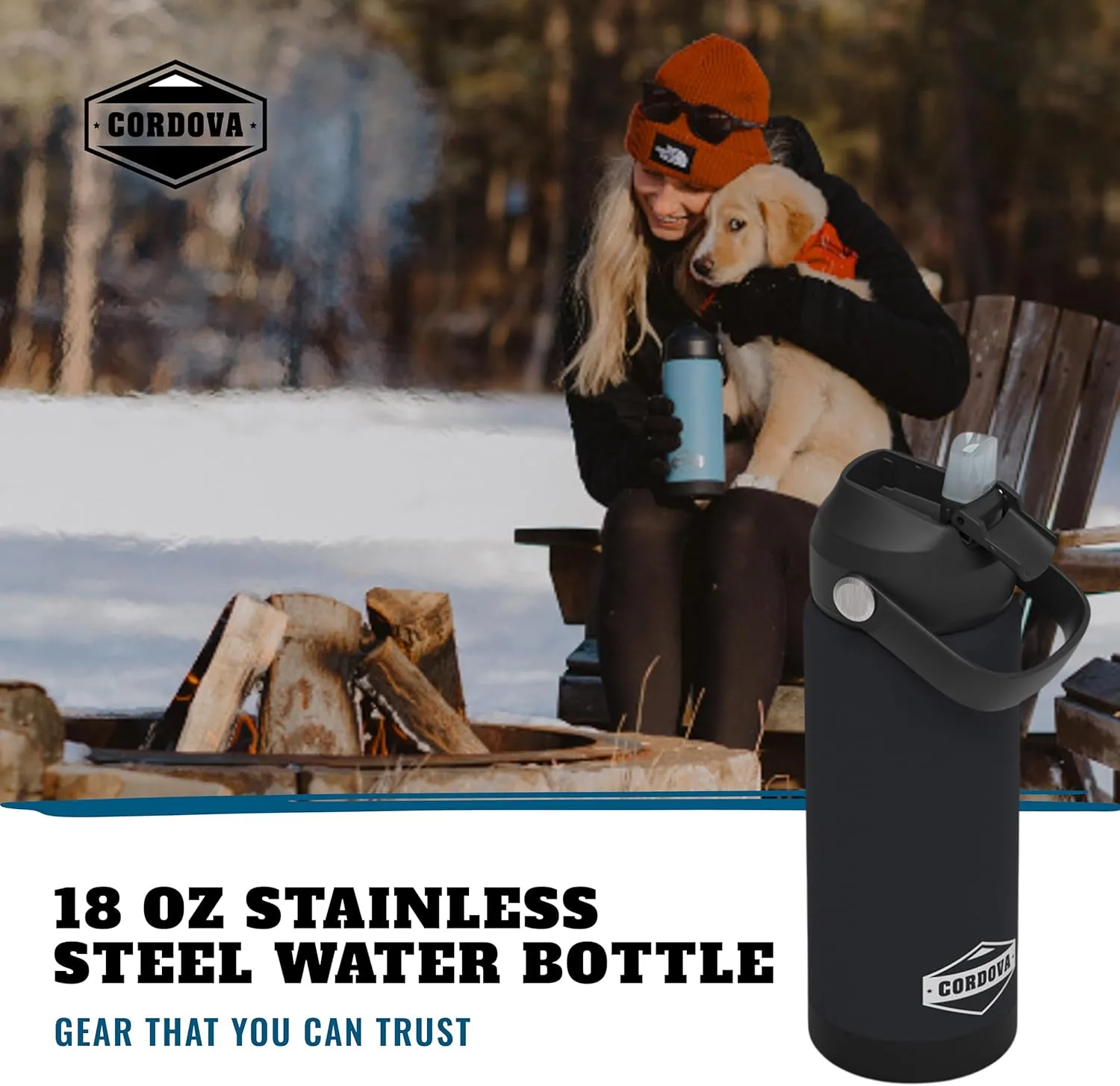 Cordova Outdoors Trailhead Class Water Bottle, Obsidian, 18 oz