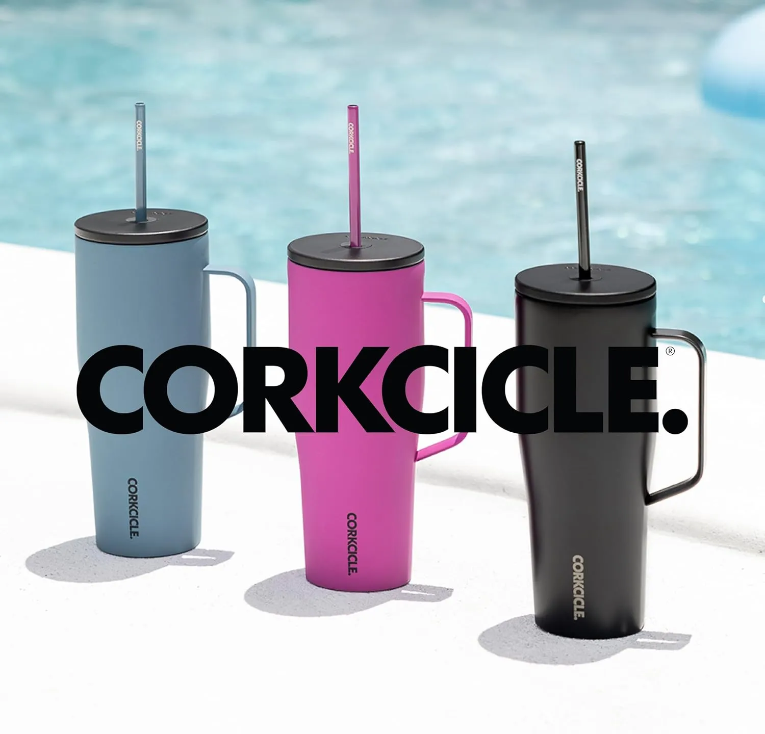 Corkcicle Rifle Paper 30oz Tumbler With Handle, Garden Cream Floral, Reusable Water Bottle, Triple Insulated Stainless Steel Travel Mug, BPA Free, Cold 12 Hours, Tumbler with Lid and Straw