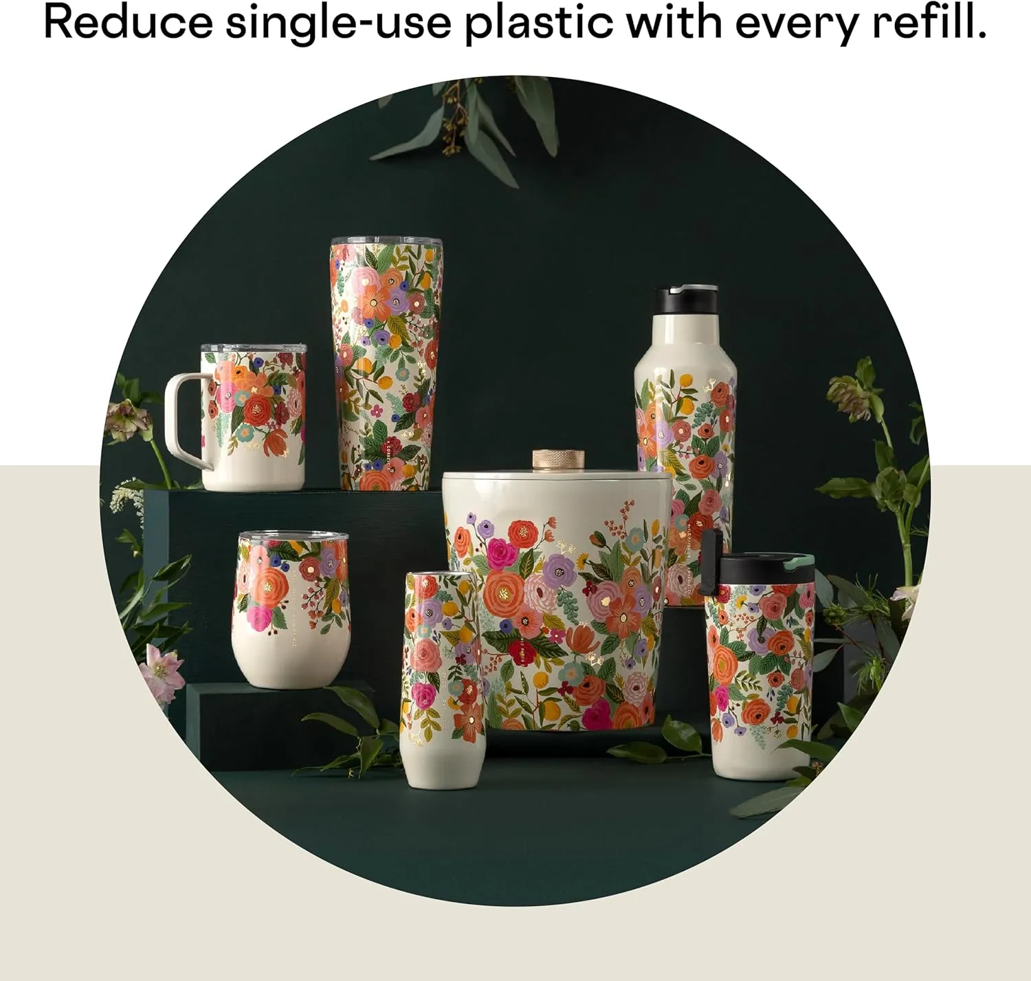 Corkcicle Rifle Paper 30oz Tumbler With Handle, Garden Cream Floral, Reusable Water Bottle, Triple Insulated Stainless Steel Travel Mug, BPA Free, Cold 12 Hours, Tumbler with Lid and Straw