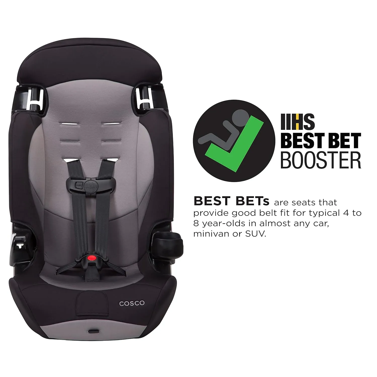Cosco Kids Finale DX 2-in-1 Booster Car Seat, Forward Facing Toddler Car Seat (30-65 lbs) and Belt Positioning High Back Booster Seat (40-100 lbs), Rainbow