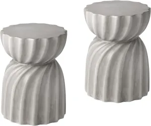 COSIEST 2 Pieces Outdoor Side Table,Set of 2 Concrete Contemporary Lightweight Accent Side Table,Patio Side Tables End Table,Outdoor Accent Side Table for Livingroom,Garden,Hourglass,Grey
