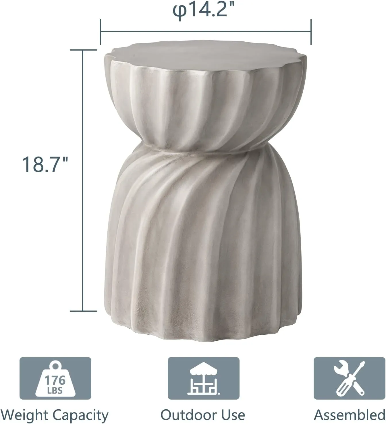 COSIEST 2 Pieces Outdoor Side Table,Set of 2 Concrete Contemporary Lightweight Accent Side Table,Patio Side Tables End Table,Outdoor Accent Side Table for Livingroom,Garden,Hourglass,Grey