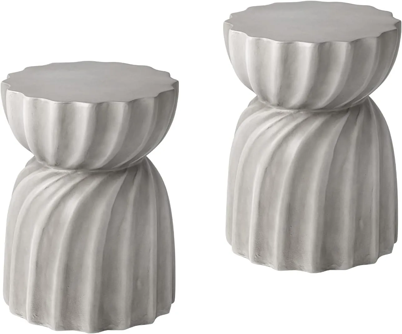 COSIEST 2 Pieces Outdoor Side Table,Set of 2 Concrete Contemporary Lightweight Accent Side Table,Patio Side Tables End Table,Outdoor Accent Side Table for Livingroom,Garden,Hourglass,Grey