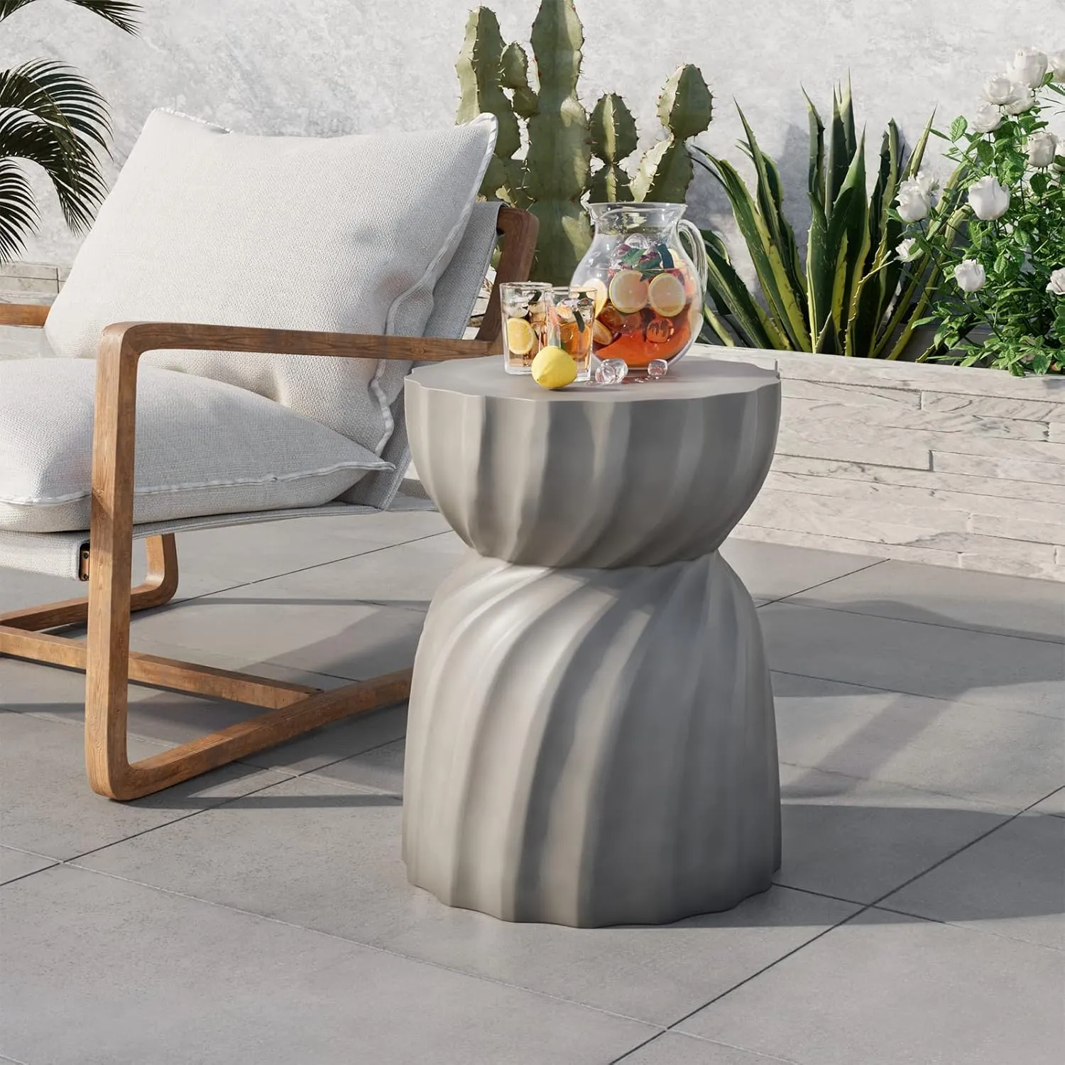 COSIEST 2 Pieces Outdoor Side Table,Set of 2 Concrete Contemporary Lightweight Accent Side Table,Patio Side Tables End Table,Outdoor Accent Side Table for Livingroom,Garden,Hourglass,Grey