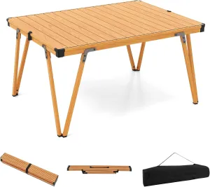 COSTWAY Folding Low Picnic Table, Portable Camping Table with Storage Bag, Lightweight Aluminum Foldable Roll-Up Table 3FT, Outdoor Camp Table for Party, Tailgating, Beach & Backyard (Brown)