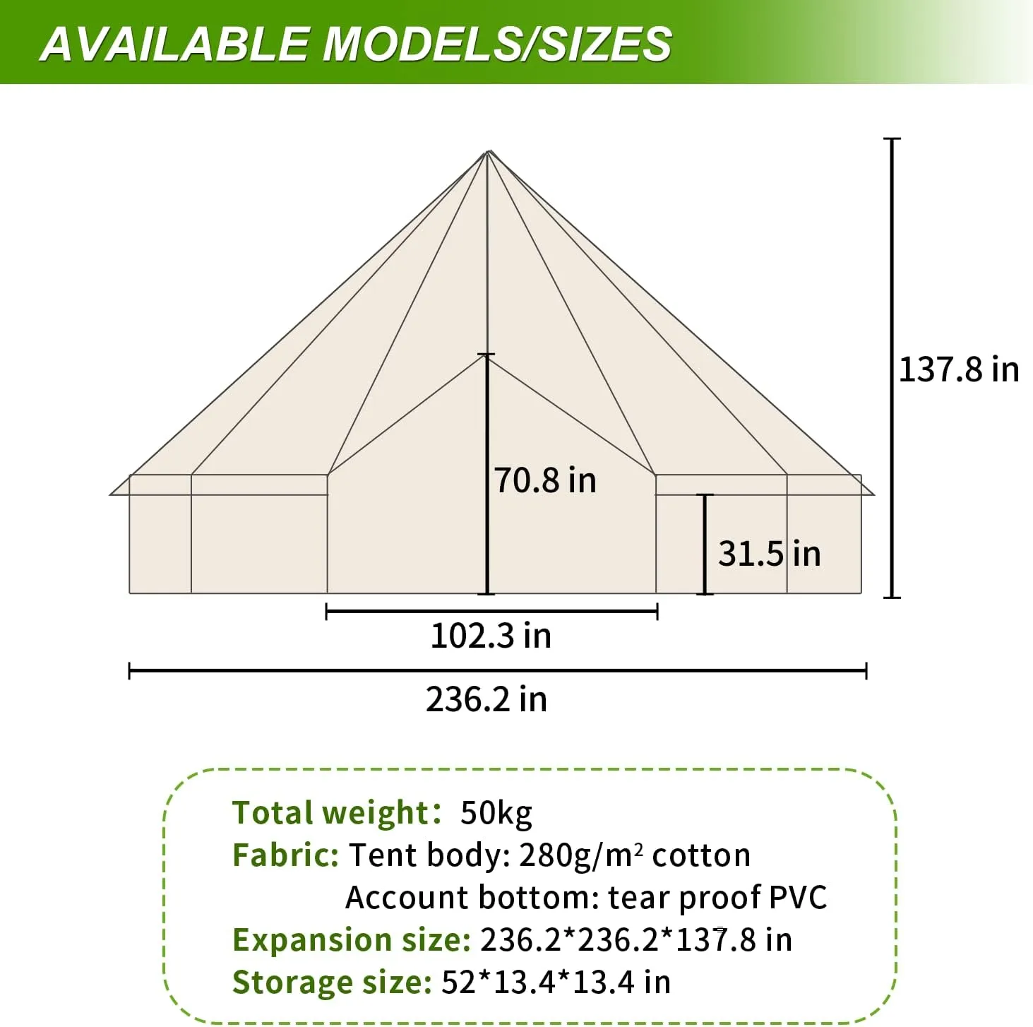 Cotton Canvas Bell Tent, Luxury Glamping Tent, Yurt Tents for All Year Living, Waterproof Bell Tent for 4/8/10/12 Person Family Camping Outdoor Hunting Christmas Party in 4 Seasons
