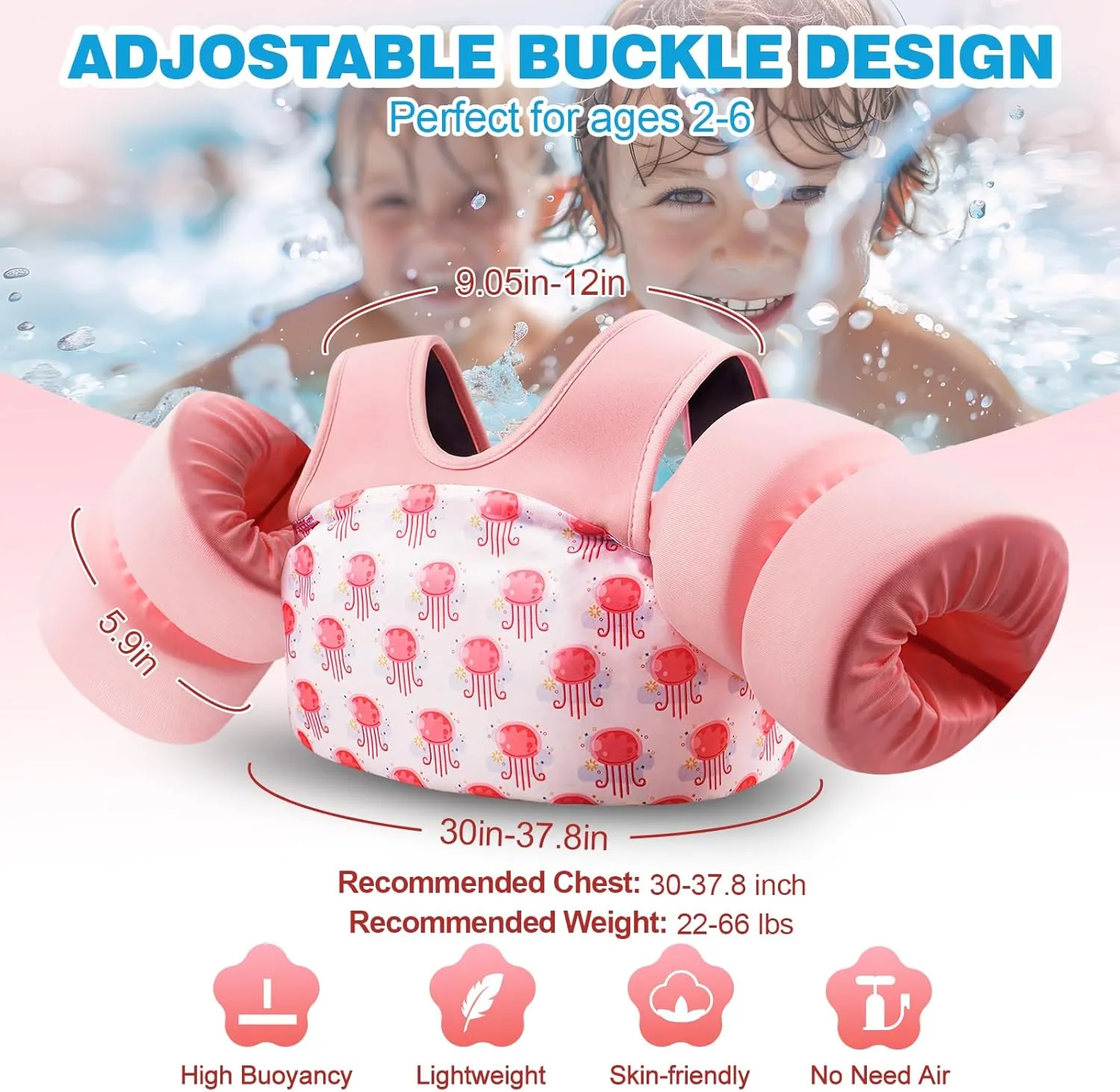 COVACURE Toddler Swim Vest - Swim Float for Girls and Boys 22-66lbs, Toddler Floaties for Child Learn Swiming Training, Infant Safety Swim Aid Jacket for 2-8 Years Old