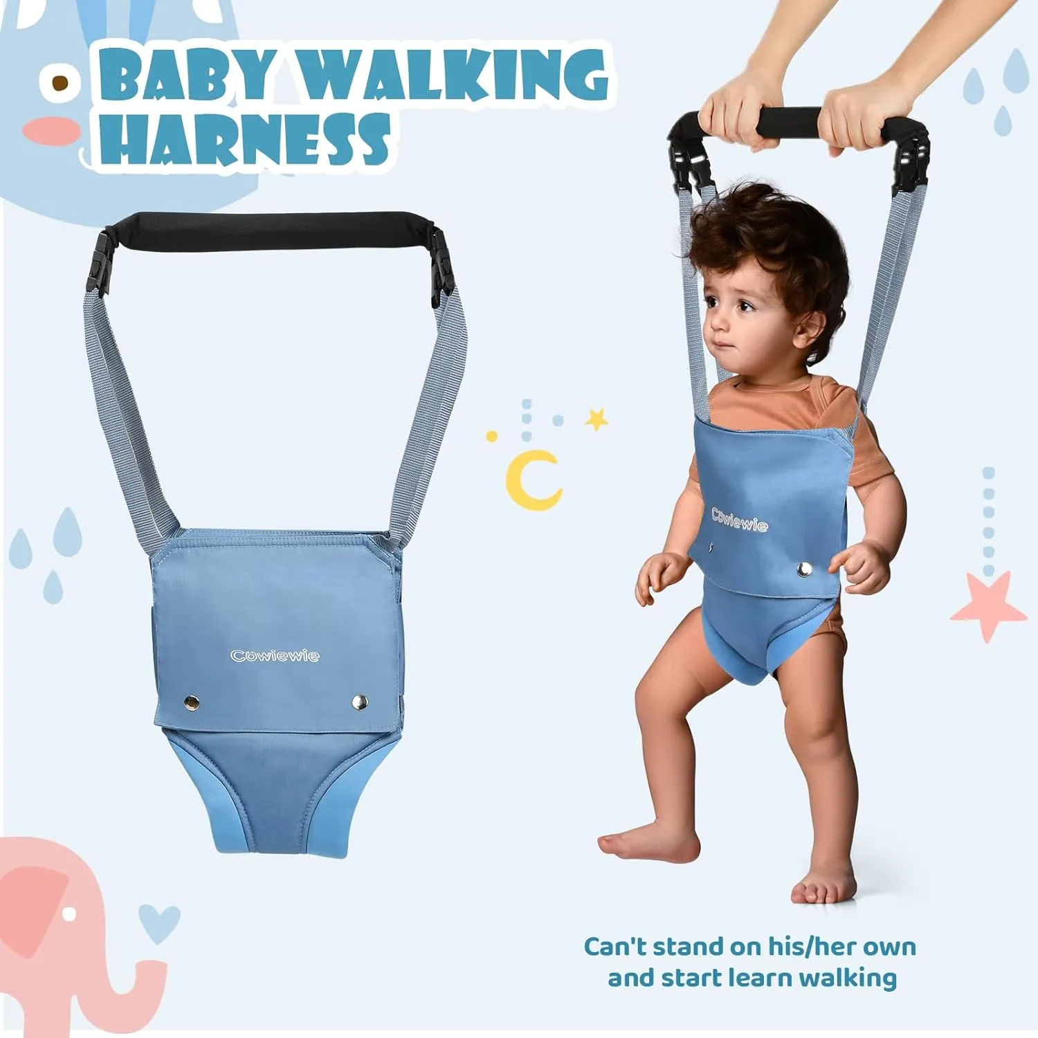 Cowiewie 2 in 1 Baby Door Jumper w/Baby Walking Harness Function, Baby Jumper with Door Clamp Adjustable Strap and Seat, Blue