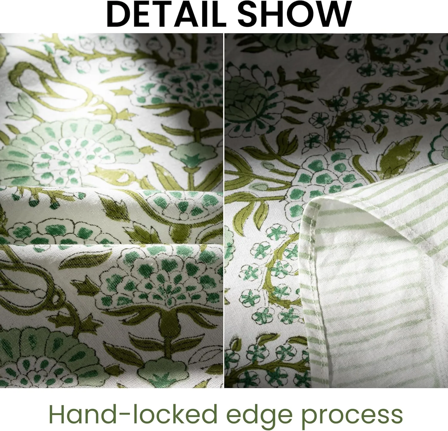CPC Round Tablecloth- Cotton Indian Block Print Tablecloth -Handmade Printed Washable Cotton Table Cloth - Spring/Summer, Weding Table Cover - Agate Green 110 Inch