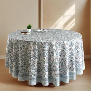 CPC Round Tablecloth- Cotton Indian Block Print Tablecloth -Handmade Printed Washable Cotton Table Cloth - Spring/Summer, Weding Table Cover - Indigo Blue 110 Inch