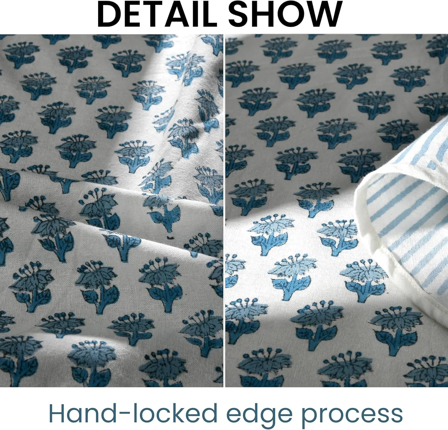 CPC Round Tablecloth- Cotton Indian Block Print Tablecloth -Handmade Printed Washable Cotton Table Cloth - Spring/Summer, Weding Table Cover - Indigo Blue 110 Inch