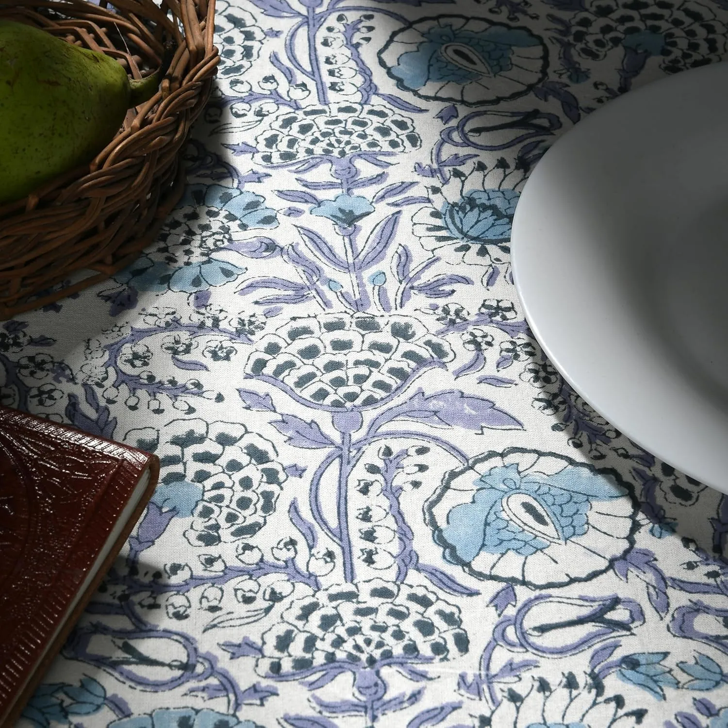 CPC Round Tablecloth- Cotton Indian Block Print Tablecloth -Handmade Printed Washable Cotton Table Cloth - Spring/Summer, Weding Table Cover - Indigo Blue 110 Inch