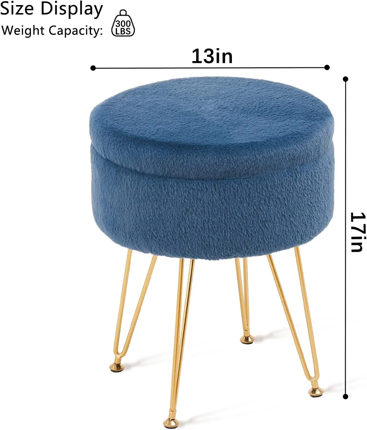 Cplxroc Footrest Footstools Round Faux Fur Ottoman with Storage Space Soft Vanity Chair Seat Coffee Table Ottoman Small Side Table Metal Legs with Adjustable Footings