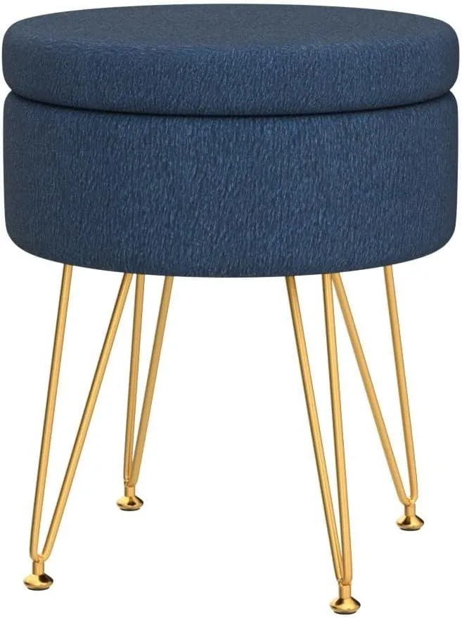 Cplxroc Footrest Footstools Round Faux Fur Ottoman with Storage Space Soft Vanity Chair Seat Coffee Table Ottoman Small Side Table Metal Legs with Adjustable Footings