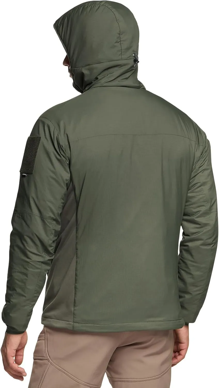 CQR Men's Insulated Hooded Tactical Jacket, Lightweight Mid-Layer Warm Hoodie, Water Resistant Full Zip Hiking Work Coat