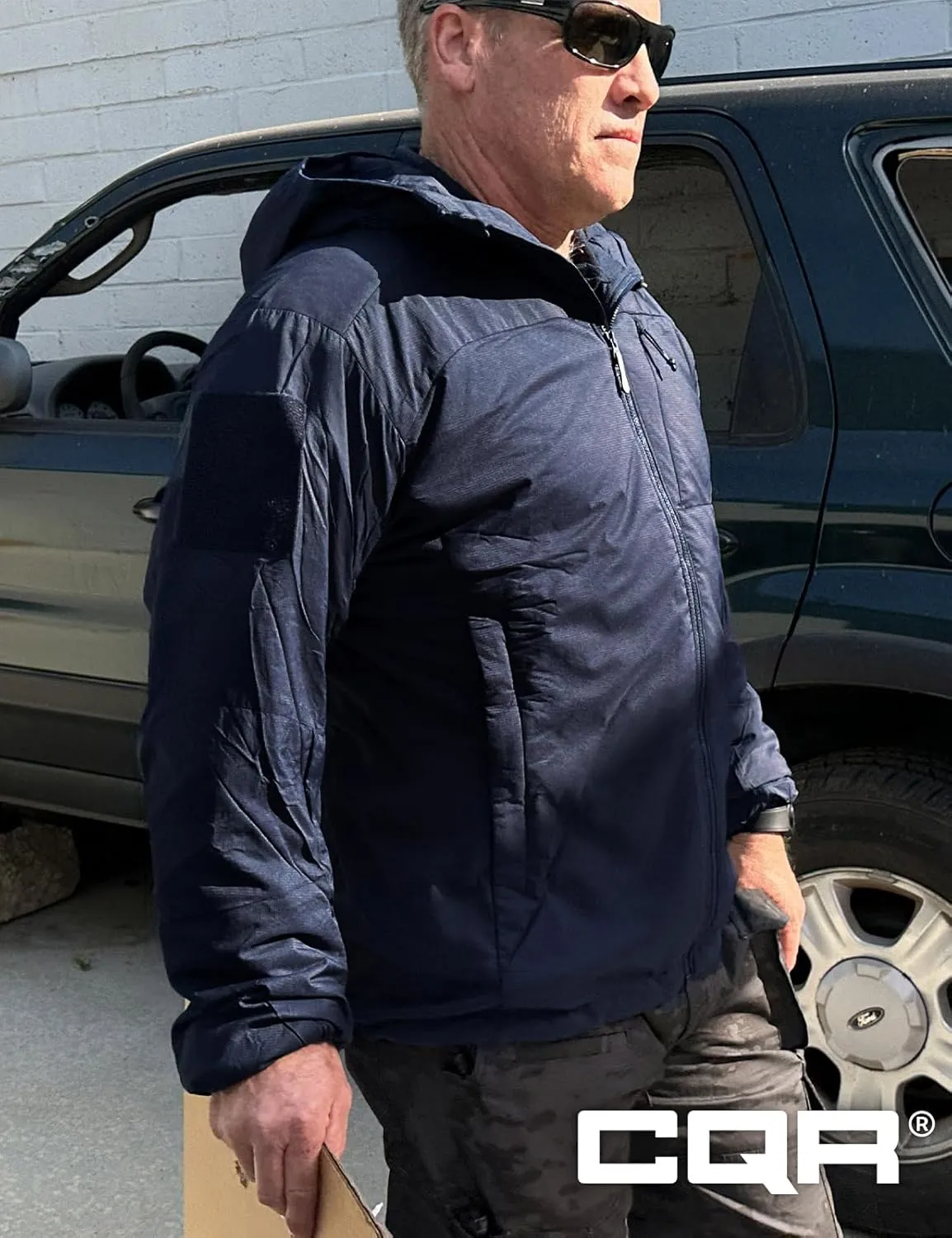CQR Men's Insulated Hooded Tactical Jacket, Lightweight Mid-Layer Warm Hoodie, Water Resistant Full Zip Hiking Work Coat